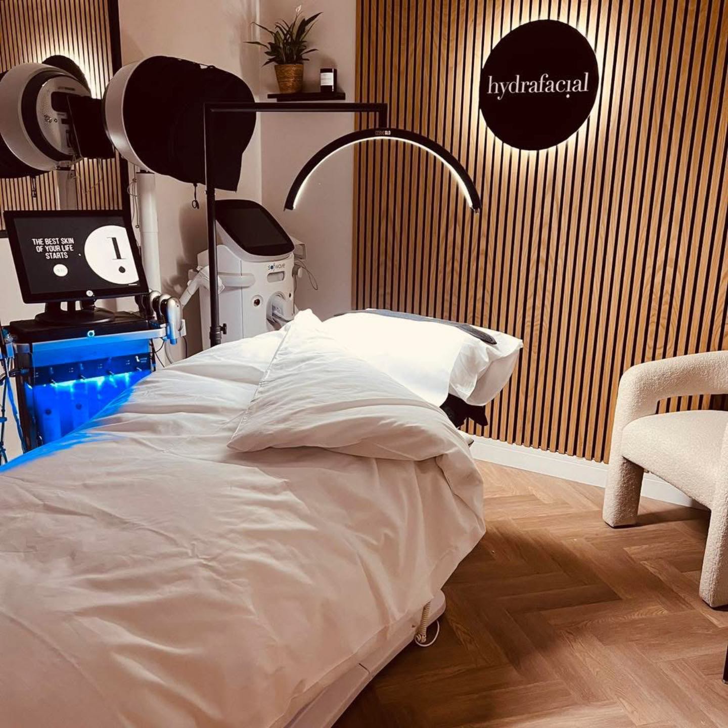 Medical spa treatment room with HydraFacial and Morpheus8 machines at MiraMed and Day Spa in Santa Barbara