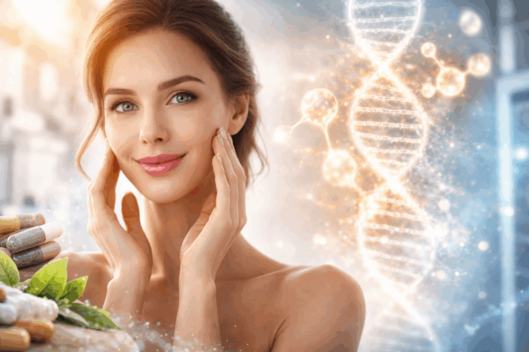 Woman with glowing healthy skin representing collagen stimulation and hormone optimization for skin rejuvenation treatments in Santa Barbara.